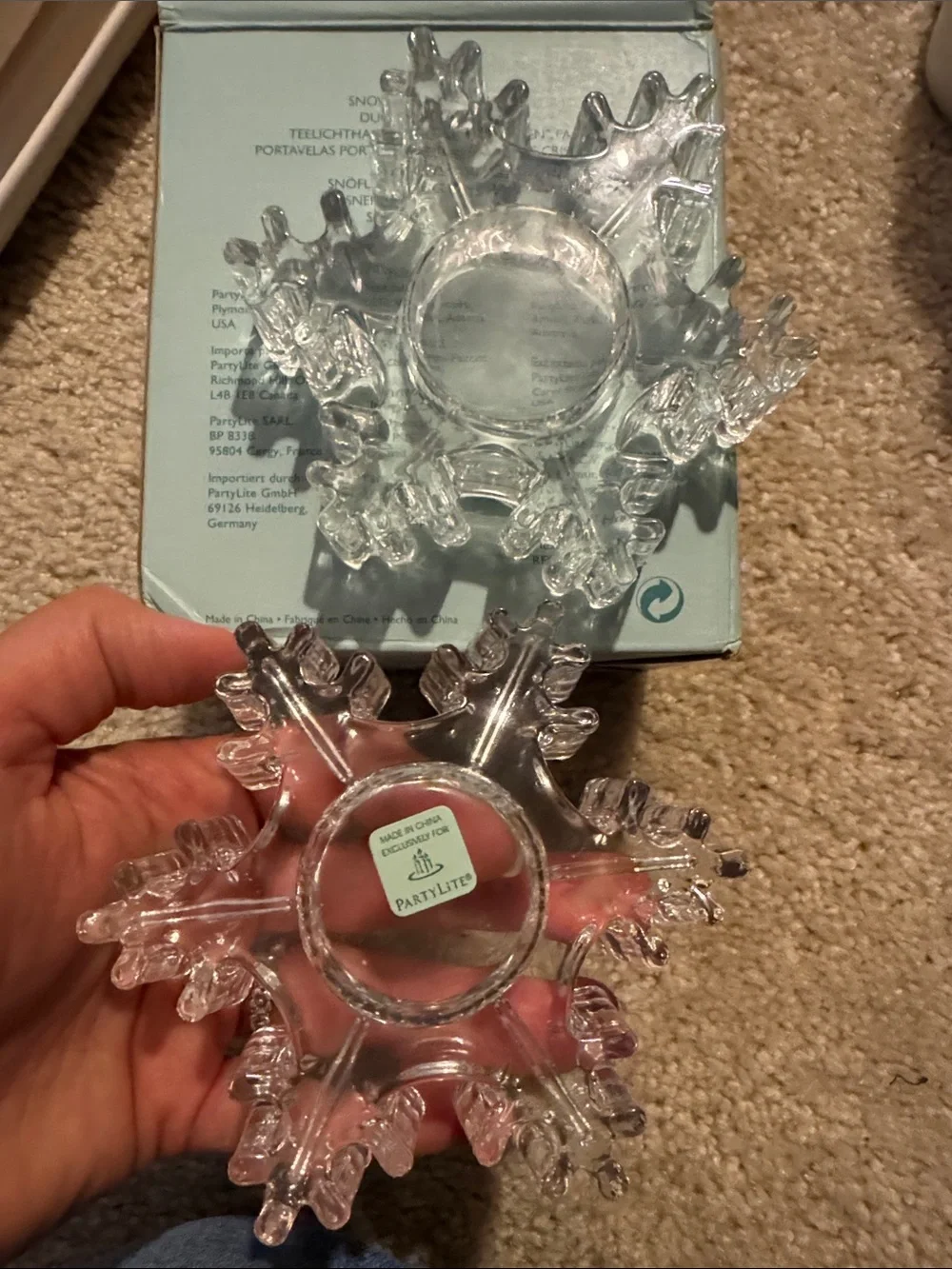 PartyLite glass Snowflake Tealight Pair NIB P9462